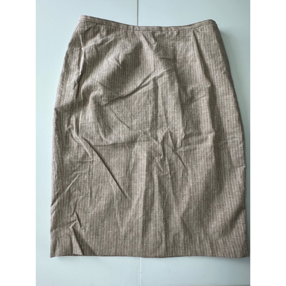Calvin Klein Linen Blend Pinstripe Pencil Skirt Tan White Size 6 Professional